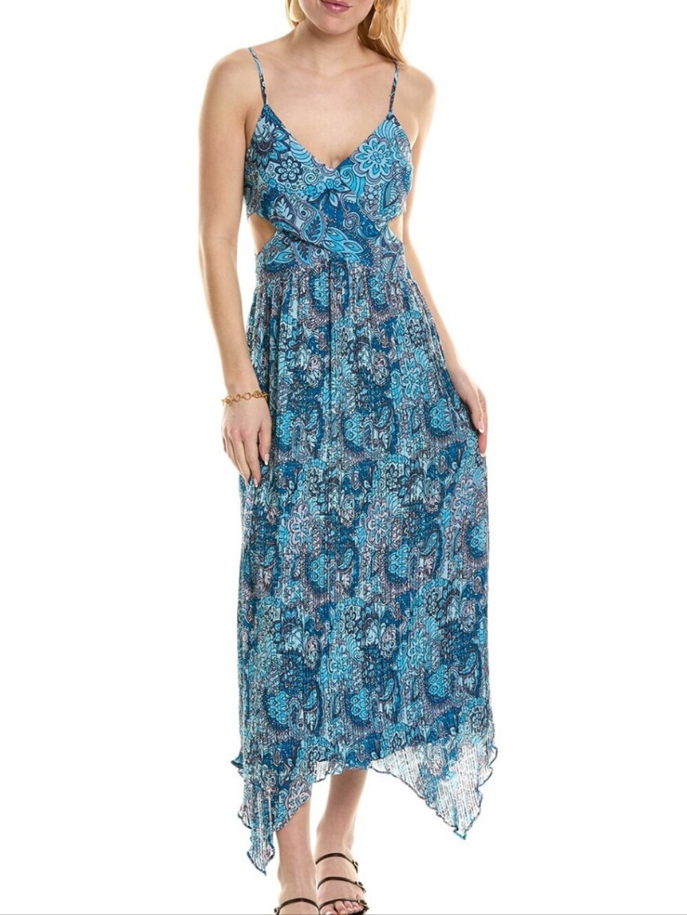 Ramy Brook Printed Moor Blue Flower Cutout Maxi Dress sz 6